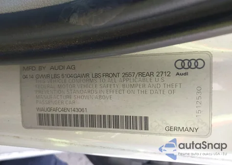 2014 Audi A6 2.0T Premium z USA, uszkodzony, nr VIN WAUGFAFC4EN143061